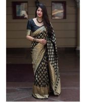 Nouveau Look riche tenue de soirée coton soie Saree avec chemisier pièce femmes indiennes portent Sari battre prix en gros Surat ethnique