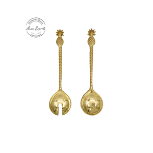 Ensemble de service à salade en laiton avec poignée d'ananas élégant avec finition dorée idéal pour cadeau de décoration de salle à manger et cadre de table élégant - Product Image 2