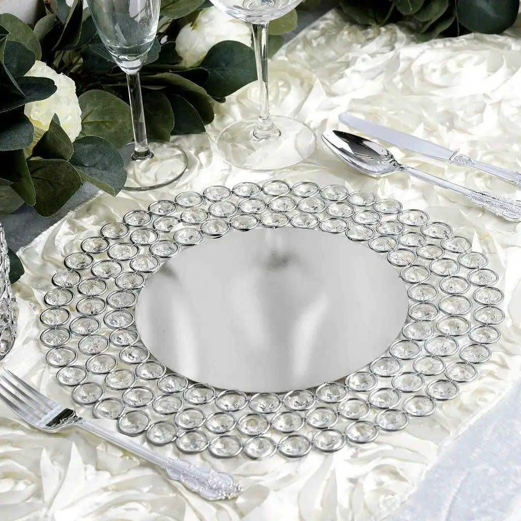 crystal bead silver charger plate