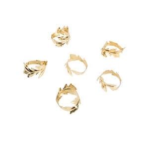 Anneau de serviette en acier inoxydable plaqué or en forme de feuille pour accessoires de mariage et décoration de fête - Product Image 1