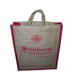 Sunbeam Custom Printed Jute Shopping <b>Bag</b> <b>Medium</b> <b>Size</b> Red Logo Advertising Use Hand Length Handle - Product Image 1