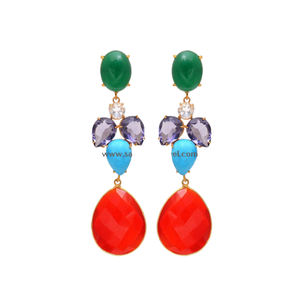 Pendientes de Plata de Ley 925 de alta calidad para mujer, piedras preciosas naturales multicolores hechas a mano con chapado en oro para bodas y fiestas - Product Image 1