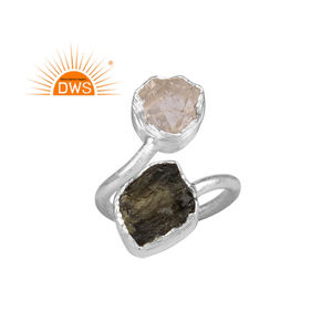 Anillo trenzado de piedras preciosas de diamante Herkimer y moldavita en bruto Natural de plata de ley fina, joyería para mujer, regalo para ella - Product Image 1