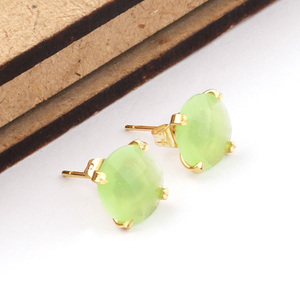 18K Gold Plated Lite Green Chalcedony Ear <b>Post</b> Stud <b>Earrings</b> Personalized Shape Checker Cut Daily Wear Anniversary Suitable - Product Image 6
