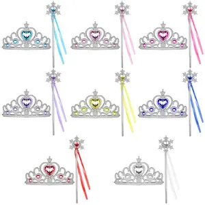 Haiwin Party Princess Accessories Crown Magic Wand Sets Plastic Halloween Party Kids Fairy Wand Taira Set for Girls