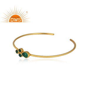 Gold Plated Cuff Sleek Bangle Manufacturer of Brass Jewelry Natural Green <b>Onyx</b> Gemstone Fashion Jewelry Wholesaler - Product Image 2