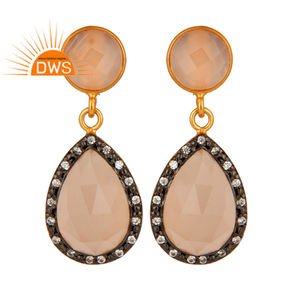 Pendientes de Calcedonia Rosa Facetada Hechos a Mano en India, Joyería de Piedras Preciosas, Colección Clásica del Fabricante - Product Image 1