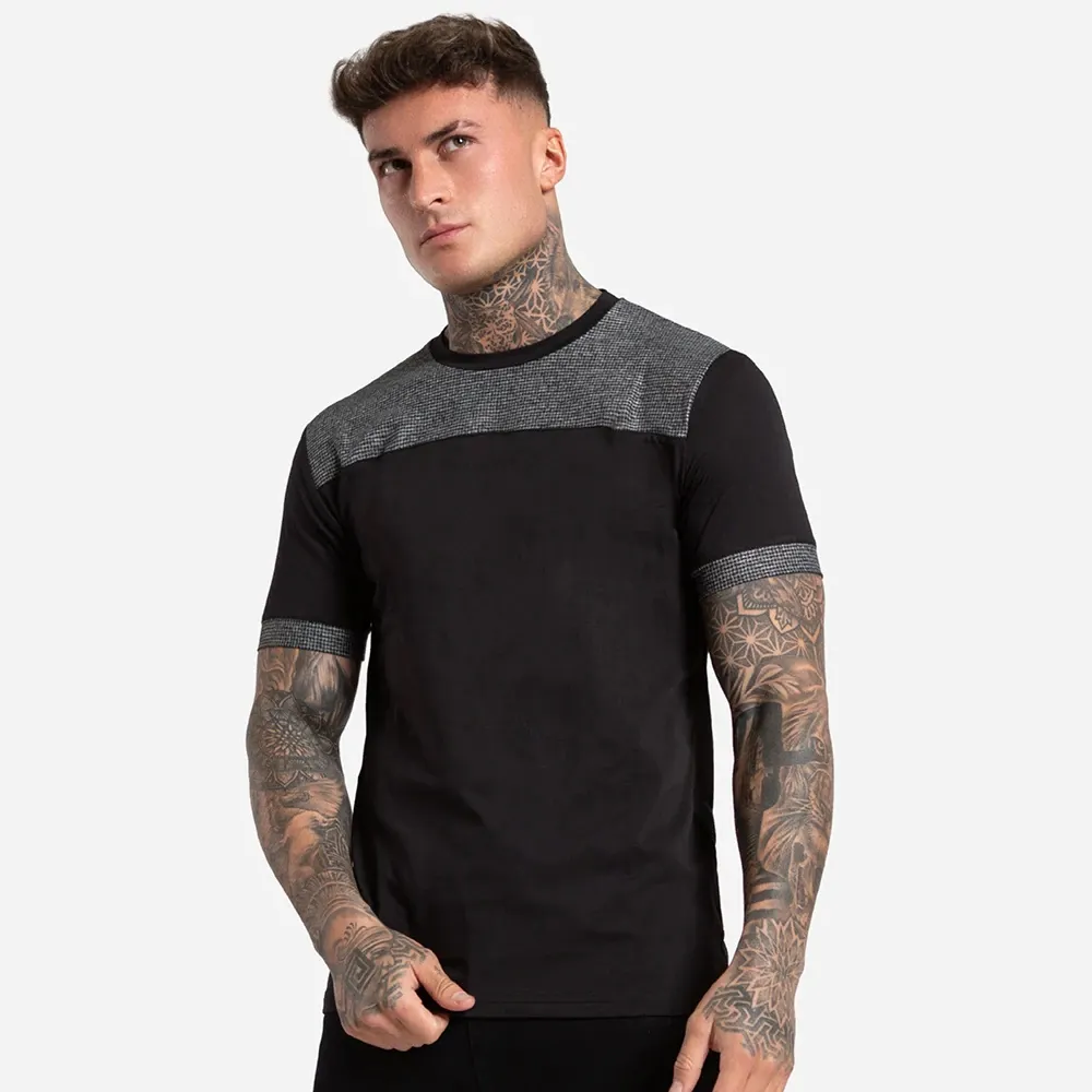 Mannen T-shirt Zwart/Wit Met Grijs Check Katoen Tee In Lichtgrijs Met Zomer T-shirt Voor Mannen