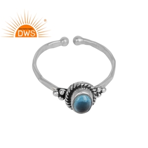 Bague en pierre précieuse de topaze bleue naturelle pour femme, bijoux, argent sterling - Product Image 1
