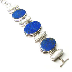 Royal Blue Lapis Lazuli สร้อยข้อมือสีเงินสร้อยข้อมืออัญมณี Lapis Lazuli เครื่องประดับ - Product Image 6