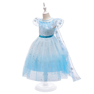Robe longue de princesse de style preppy pour fillettes, motif floral à col rond avec volants, vêtement d'été en mousseline - Product Image 5