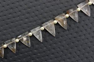 Qualité géniale 1 brin de cuivre naturel Rutile pierre précieuse à facettes forme de Triangle perles de Briolette cheveux véritable Quartz - Product Image 5