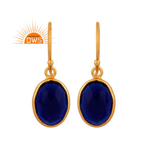 Pendientes de Piedra Preciosa de Corindón Azul, Pendientes de Diseño con Baño de Oro y Plata, Fabricante de Joyería, Colección Clásica - Product Image 1