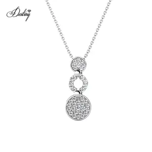 925 Silver High Quality Tri Round Circle Pave Pendant Necklace Jewelry With Premium Austrian Crystal Destiny Jewellery