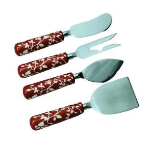 Juego de cuchillos de acero con mango de madera para grabado de flores, Set de 3 cuchillos de queso con mango de madera de Acacia, caja de regalo - Product Image 5