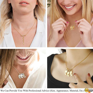 Collar de acero inoxidable chapado en oro para niños, piedras de nacimiento personalizadas, nombre de Madre, pie de bebé, joyería para el día de la madre - Product Image 5