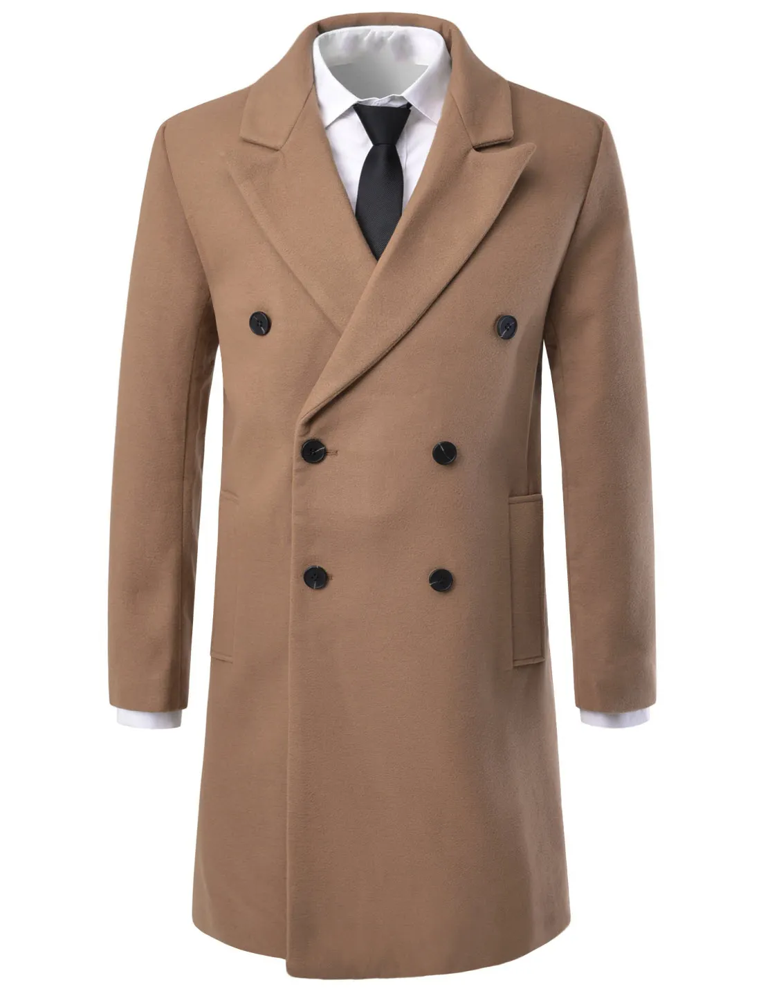 Klasik yeni erkek moda mont yün uzun erkek ceket sonbahar ve kış sezonu erkek yün ceket orta en iyi kalite kahverengi renk
