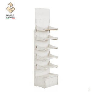 Espositore alto con lati sottili e ripiani galleggianti. Legno di betulla al sistema di interblocco e completamente personalizzabile con logo - Product Image 6