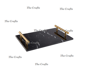 ถาดเสิร์ฟหินอ่อนดีไซน์ใหม่ล่าสุด พร้อมหูจับโลหะสีทอง ขนาดและรูปทรงตามสั่ง ราคาสมเหตุสมผล - Product Image 4