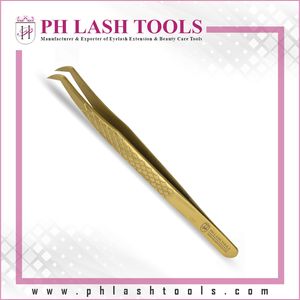 Pincettes professionnelles pour Extension de cils, à bouts larges, couleur or, diamant, avec étiquette privée, Volume russe à 90 degrés - Product Image 3