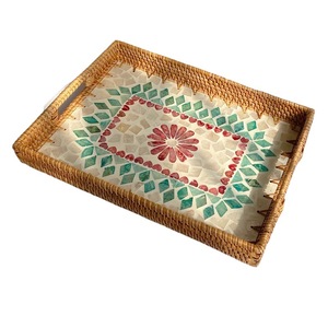 ถาดหวายรูปทรงสี่เหลี่ยมผืนผ้า ประดับมุก ดีไซน์โดดเด่น ถาดตกแต่งบ้าน ทำด้วยมือจากเวียดนาม - Product Image 1