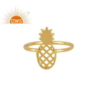 Anillo de cóctel hecho a mano con diseño de piña, joyería lisa de plata de 14k, chapado en oro amarillo - Product Image 1