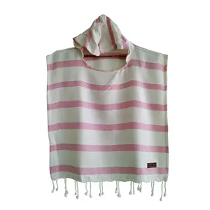 Hooded Pestemal Turkish Towel Beach Pool Poncho for All sizes Herringbone Pink Hooded Kids surf swimming