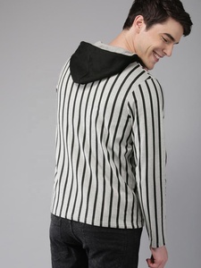 Everglow <b>Men's</b> New Style <b>Grey</b> and Black Striped Hooded <b>Sweatshirt</b> 100% Cotton Digital Printed for Winter - Product Image 2