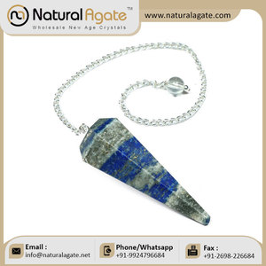 Vente en gros pierre naturelle thème mascotte de guérison Lapis Lazuli 6 facettes avec chaîne en argent pendule approvisionnement en vrac - Product Image 6