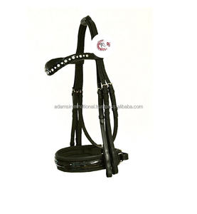Double bride en cuir roulé de cheval de Super qualité avec bandeau en cristal avec rembourrage doux équipement d'équitation - Product Image 1