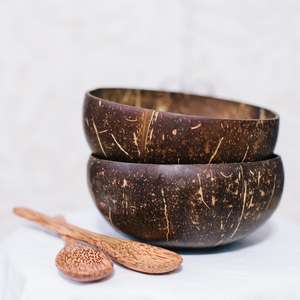 Eco Friendly Dinnerware Kitchenware Organic Raw Natural Coconut Shell Bowls And Spoon Set Pack Of Two - Product Image 2