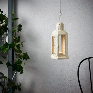 White Metal <b>Lantern</b> with Floral Cutouts for Home Decoration Hanging Candle Holder Durable Design - Product Image 6