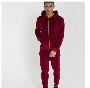 Survêtement en velours noir personnalisé avec fermeture éclair pour homme, sweat-shirts à capuche zippés, pantalons de survêtement en velours pour homme, jogging en velours mi-lourd pour homme - Product Image 1