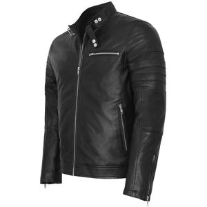 Chaqueta de motorista para hombre, color negro, piel de oveja 100% auténtica, disponible en todos los colores y tipos de piel - Product Image 2
