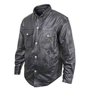 Camisas de manga larga informales de talla grande para hombre de diseño personalizado, técnicas antiarrugas teñidas lisas con cuero a cuadros - Product Image 5