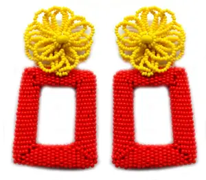 Contas amarelas e vermelhas em forma de flor novo design brincos pendurados