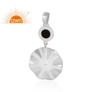 Colgante de Plata de Ley 925 con Diseño de Disco Ondulado de Colección Clásica, Colgante de Piedra de Ónice Negro al por Mayor - Product Image 3