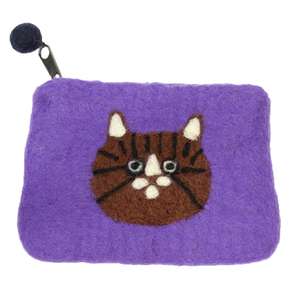 Elégant sac à main en feutre de laine à usage quotidien Nepal Handcrafted Cat Face Design Fermeture à glissière-Qualité supérieure! Écologique Personnalisable - Product Image 1