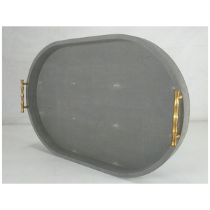 Plateau ovale rétro en faux shagreen couleur charbon, modèle DAPHOCO 078, origine Vietnam, 0,51x0,38x0,065 - Product Image 3