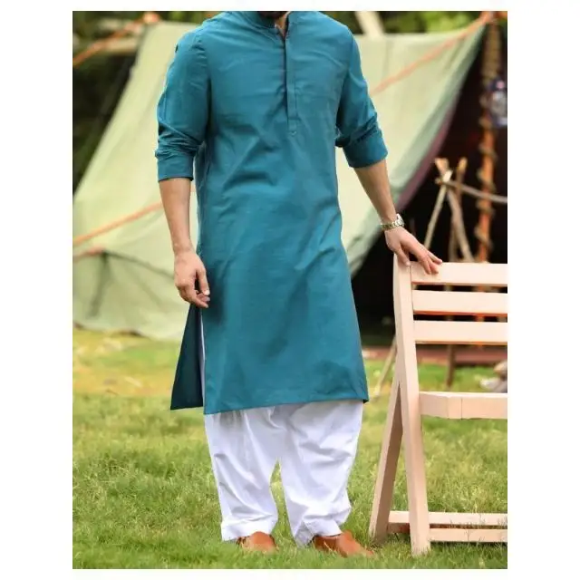 Beste indische Hochzeit ethnische Kleidung für Männer Blau Chanderi Brokat <span class=keywords><strong>Kurta</strong></span> Set Open Front Stahl Blau <span class=keywords><strong>Kurta</strong></span>