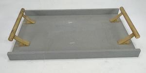 Faux Shagreen Tea Serving Tray DAPHOCO Model 052 Handmade Retro Design Made in Ho Chi Minh City Vietnam Light Grey Finish Decor - Product Image 4