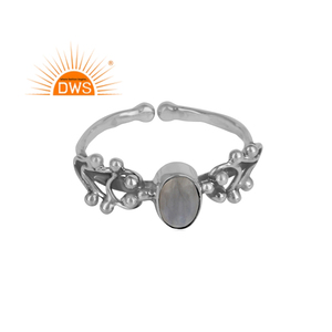 แหวนพลอยพลอยสีรุ้งดวงจันทร์ธรรมชาติสีเงินออกซิไดซ์ผู้ผลิต - Product Image 1