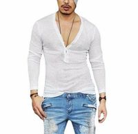 T-shirt à manches longues en coton de bambou pour homme, design tendance 2021, col en V, formel
