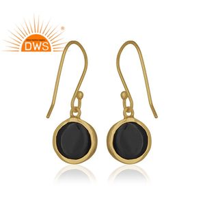 Pendientes de Plata de Ley 925 de Alta Calidad, Chapados en Oro, con Ónix Negro Natural, para Mujer, Fabricante de Joyería - Product Image 3