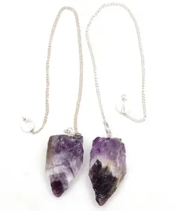 玛瑙出口带链条的宝石紫水晶粗糙摆锤