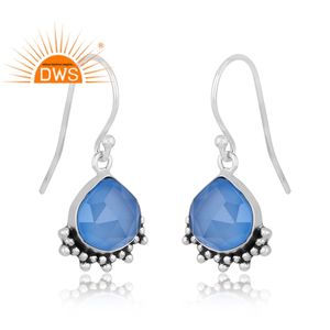 Pendientes colgantes de piedras preciosas de Calcedonia azul Natural de Plata de Ley 925 oxidada Fabricante de joyas - Product Image 2