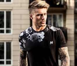 T-shirt d'été décontracté en coton pour hommes, haut à manches courtes imprimé à la mode avec col rond, coupe ajustée - Product Image 4