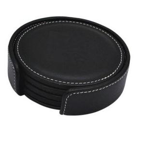 Posavasos negro de cuero PU para bebidas, juego de posavasos con soporte, nuevo diseño, precio de fábrica, 4 Uds. - Product Image 1