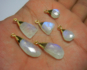 NanPlanetSilver Rainbow Moonstone Organic Shape Gemstone Gold Electroplated Pendant Model GP - Product Image 1
