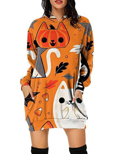 Vestido camisero personalizado de Halloween para mujer, proveedor de vestidos informales de manga larga con estampado espeluznante - Product Image 3